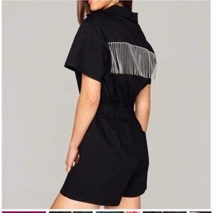 Buddy Love Black Jumpsuit with Silver Fringe